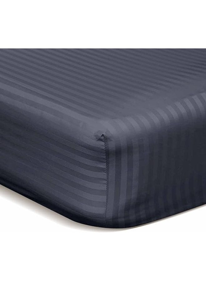 eco vite Soft Comfort Stripe Microfiber Fitted Sheet Double 120 x 200 cm, Dark Grey - Image 1