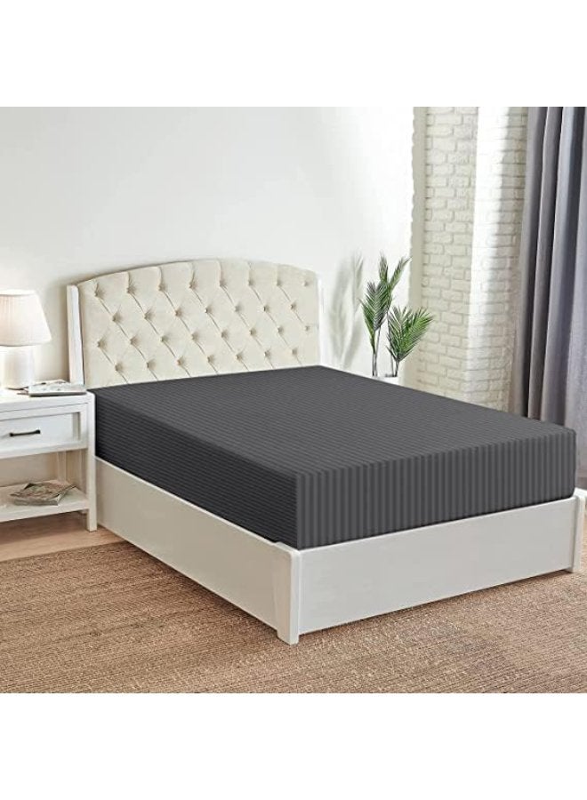 eco vite Soft Comfort Stripe Microfiber Fitted Sheet Double 120 x 200 cm, Dark Grey - Image 3