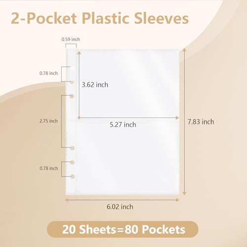 Dajino 20 Sheets Clear Binder Sleeves Pocket Sheets Protectors Double Sided Plastic Sleeves for Binder Refill, Photo Card Sticker Organizer Pocket Pages Binder Inserts for 6 Ring A5 Binder (2-Pocket) - Image 3