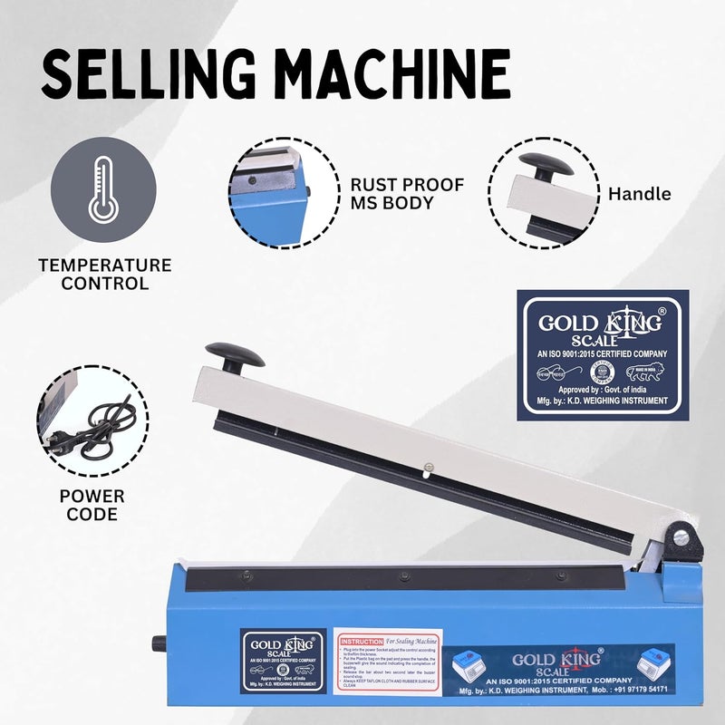 GOLD KING SCALE GOLD KING 12Inch Heat Sealing Machine Plastic Packaging Vacuum Sealer for Food Plastic Bags Food Vacuum Packing Machine for Home Commercial Use Pack of 1 Blue  - Image 2