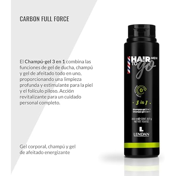Lendan HAIR TO GO MEN 3-IN-1 SHAMPOO SHOWER GEL SHAMPOO AND SHAVING GEL DEEP CLEANSING WITH ACTIVATED CARBON AND GINSENG REMOVES IMPURITIES MOISTURIZES SKIN - Image 3