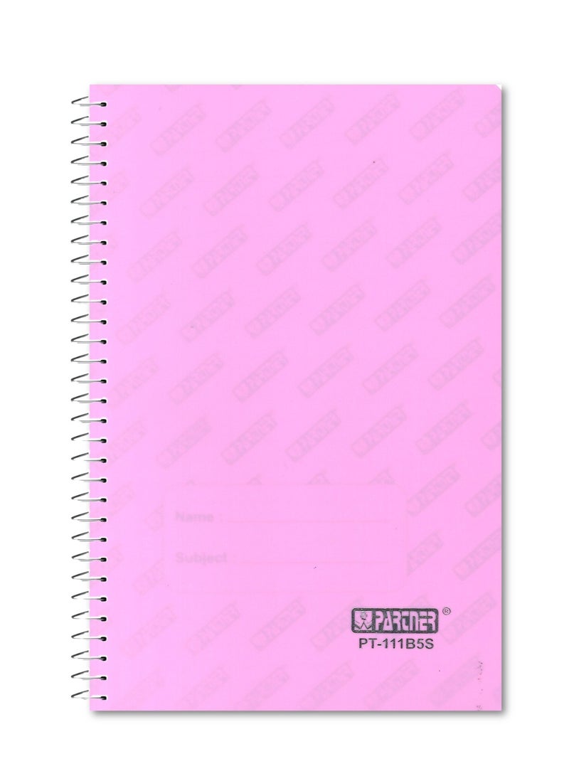 PARTNER 1-Piece B5 Size Spiral Binded Single Line Notebook With Plastic Cover Pink - Image 1
