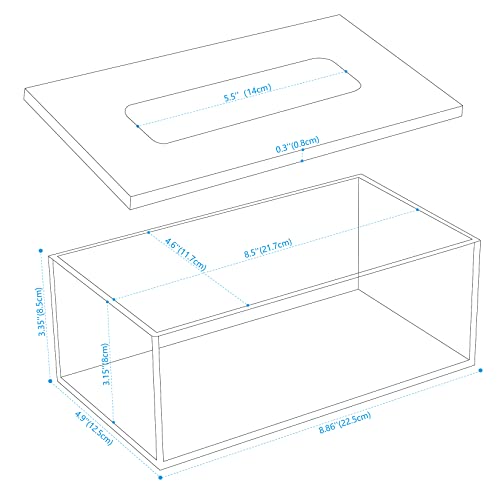 SANRUI Clear Acrylic Facial Tissue Box Cover Holder with 8mm Top Lid Rectangle Napkin Dispenser Organizer for Bathroom, Kitchen and Office Desk - Image 3