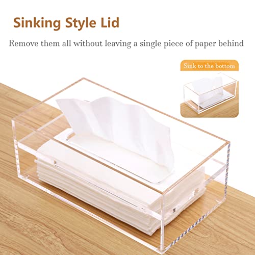 SANRUI Clear Acrylic Facial Tissue Box Cover Holder with 8mm Top Lid Rectangle Napkin Dispenser Organizer for Bathroom, Kitchen and Office Desk - Image 5