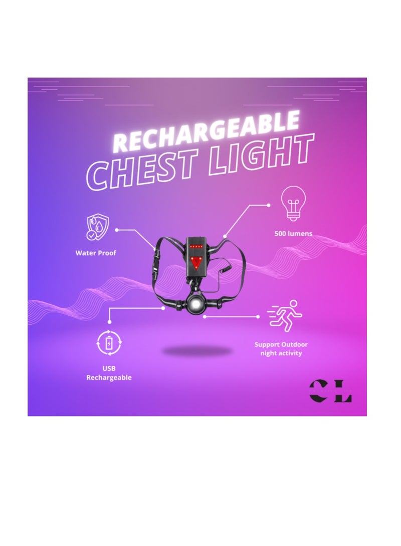 CREATIVE LIFE High Quality Waterproof Adjustable 500 Lumens USB Rechargeable Reflective Strap Run Light Running Chest Light for Running, Camping, Hiking And Fishing - Image 4
