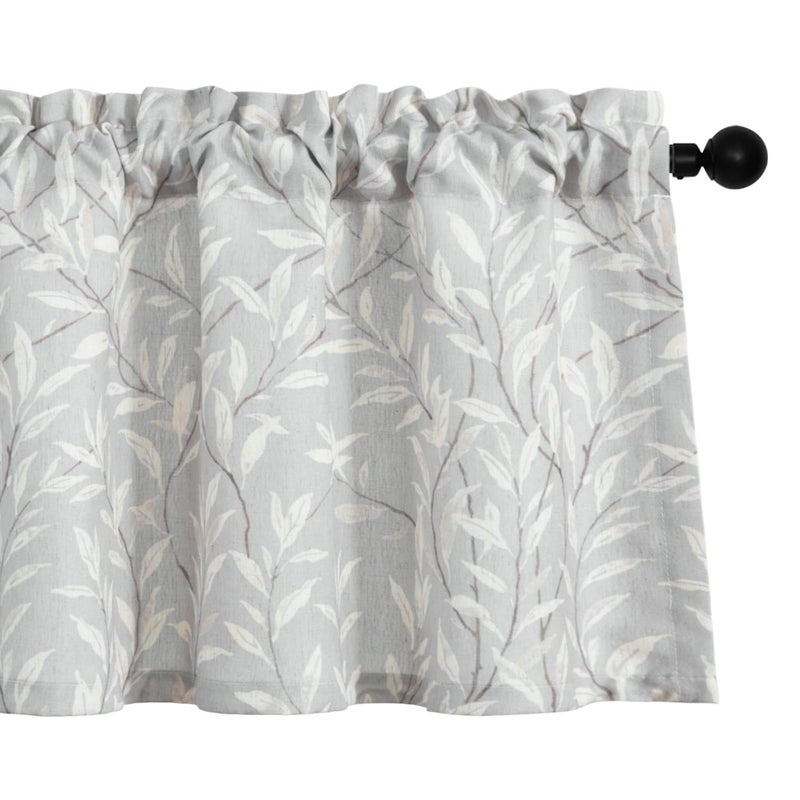 VOGOL Grey Window Valances for Farmhouse, 1 Panel Leaves Printed Linen Look Kitchen Valance, W 42 x L 18 Mini Size Country Style Rod Pocket Curtains for Sliding Door - Image 1