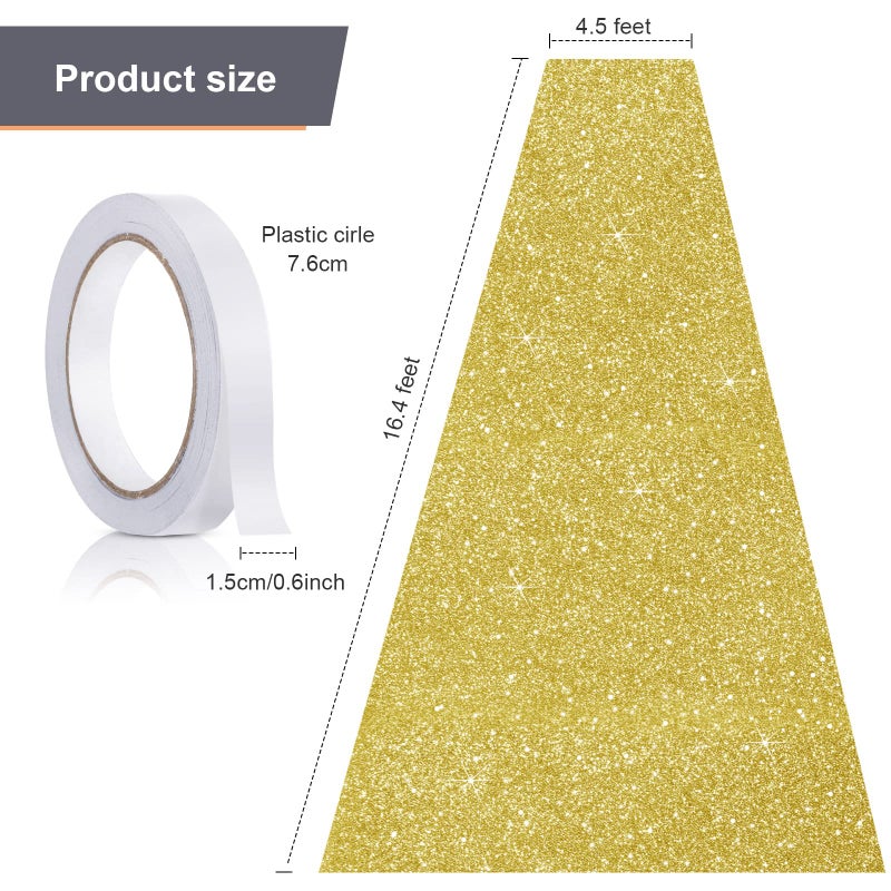 Tatuo Carpet Runner for Party Runway Rug 55 GMS Thickness with Tape for Prom Wedding Christmas Halloween Thanksgiving Outdoor Indoor Hallway Party Decoration(4.6 x 16.4 Feet,Glitter Gold) - Image 3