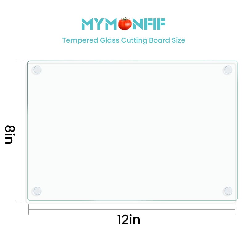 Mymonfif Tempered Glass Cutting Board for Kitchen, Clear Glass Board for Countertop, with Non-Slip Feet, Heat Resistant, Small Size 12x8" 1Pcs - Image 2