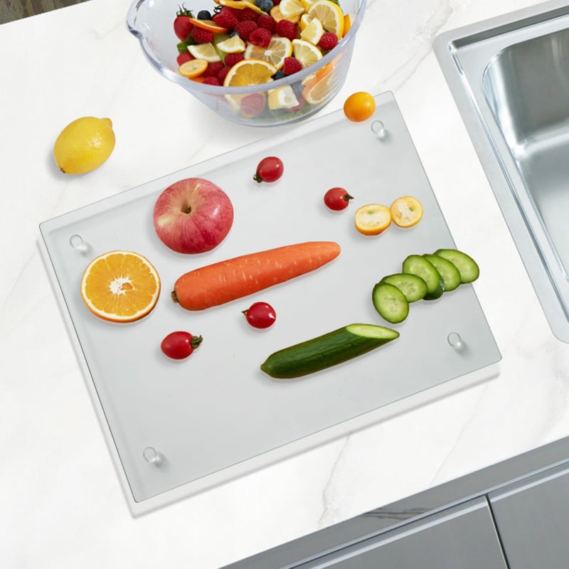 Mymonfif Tempered Glass Cutting Board for Kitchen, Clear Glass Board for Countertop, with Non-Slip Feet, Heat Resistant, Small Size 12x8" 1Pcs - Image 3