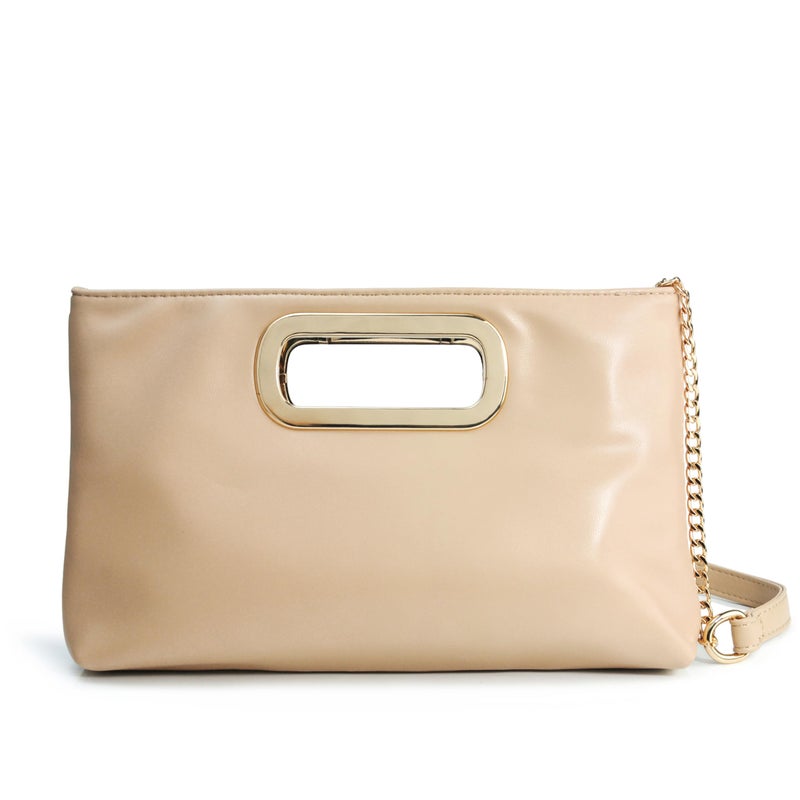 HOXIS Clutch Handbags for Women Cut Out Evening Bag Shoulder Crossbody Purse with Gold Chain (Nude) - Image 1