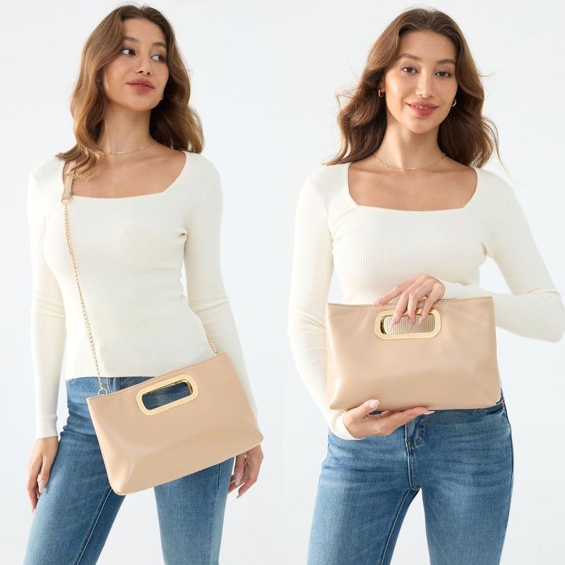 HOXIS Clutch Handbags for Women Cut Out Evening Bag Shoulder Crossbody Purse with Gold Chain (Nude) - Image 2