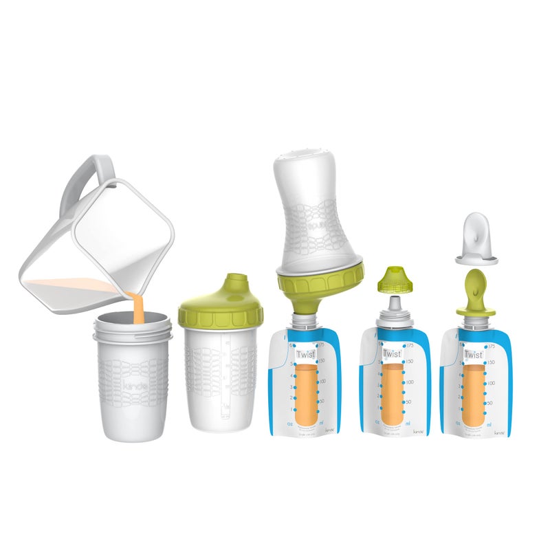 Kiinde Foodii Baby Food Storage Starter Kit, Squeeze Pouch and Reusable Spouts Set - Image 1