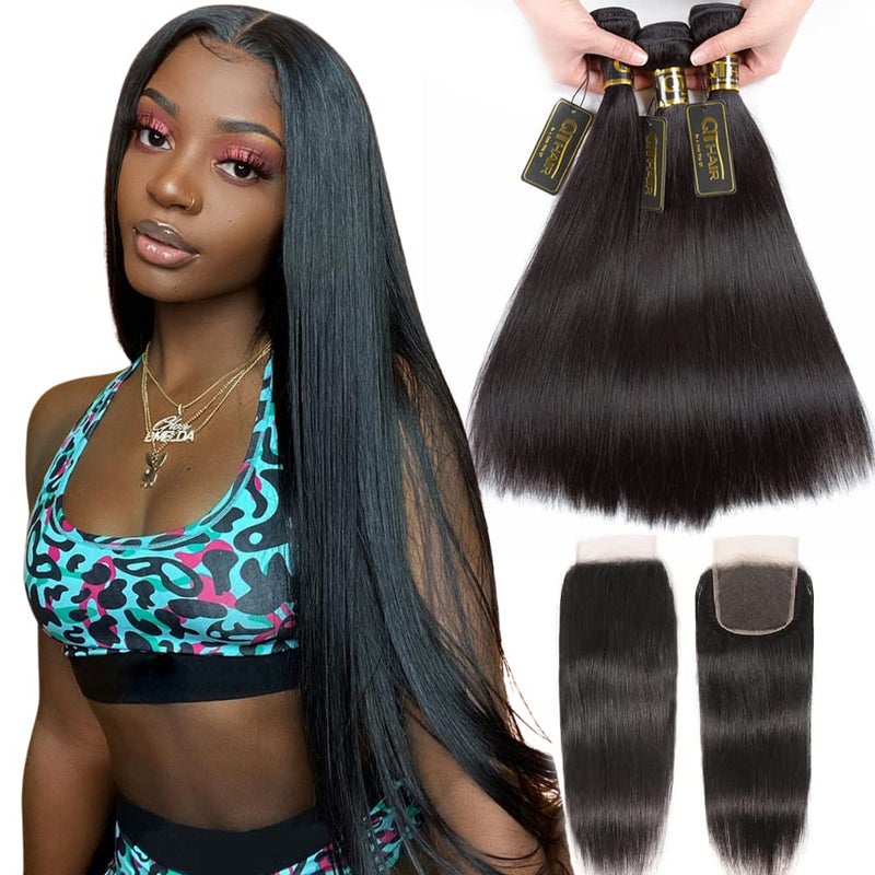 QTHAIR QTHAIR 16A Virgin Hair Straight Human Hair with Lace Closure 16 18 2014 100 Unprocessed Straight Brazilian Virgin Hair Weave Natural Color Brazilian Hair Bundles with Closure 