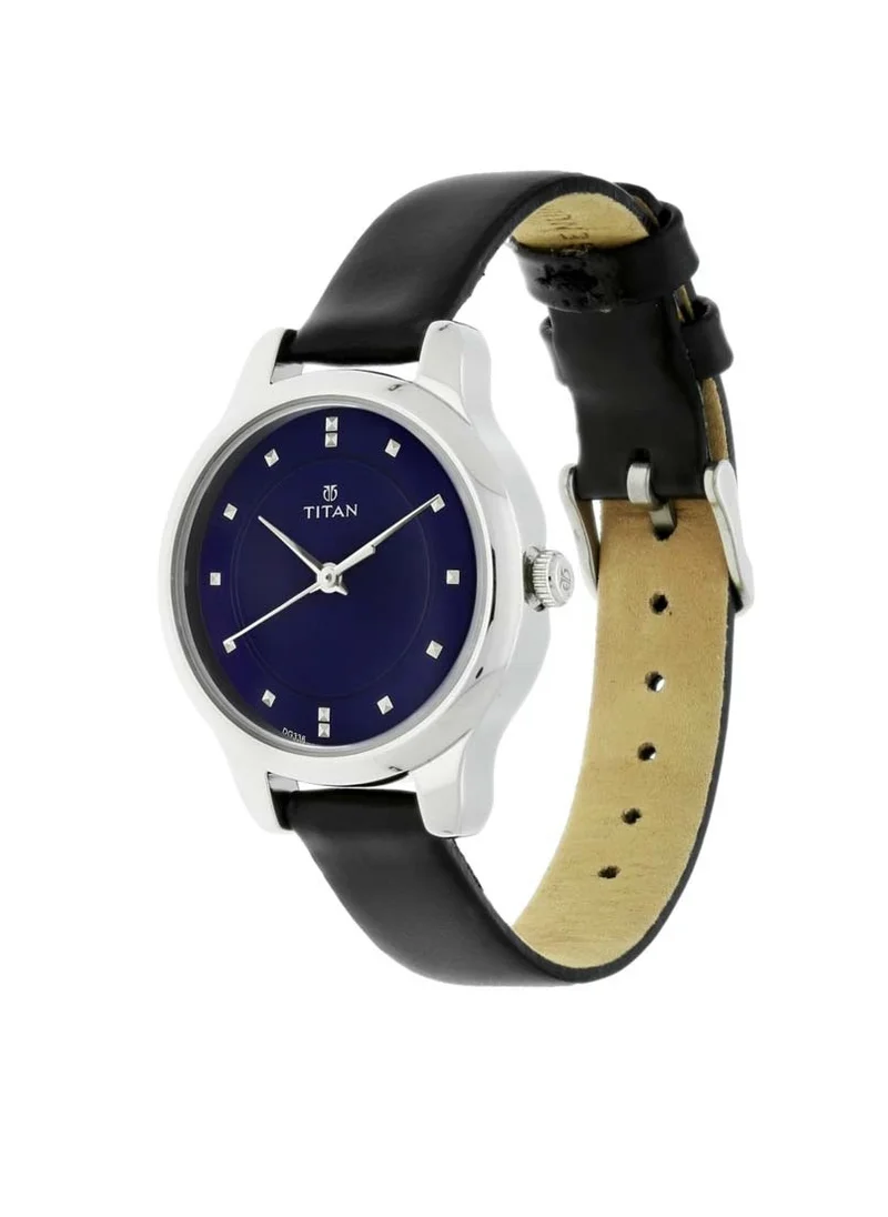 تيتان Titan Women's Chic minimalist watch with Blue dial and leather strap