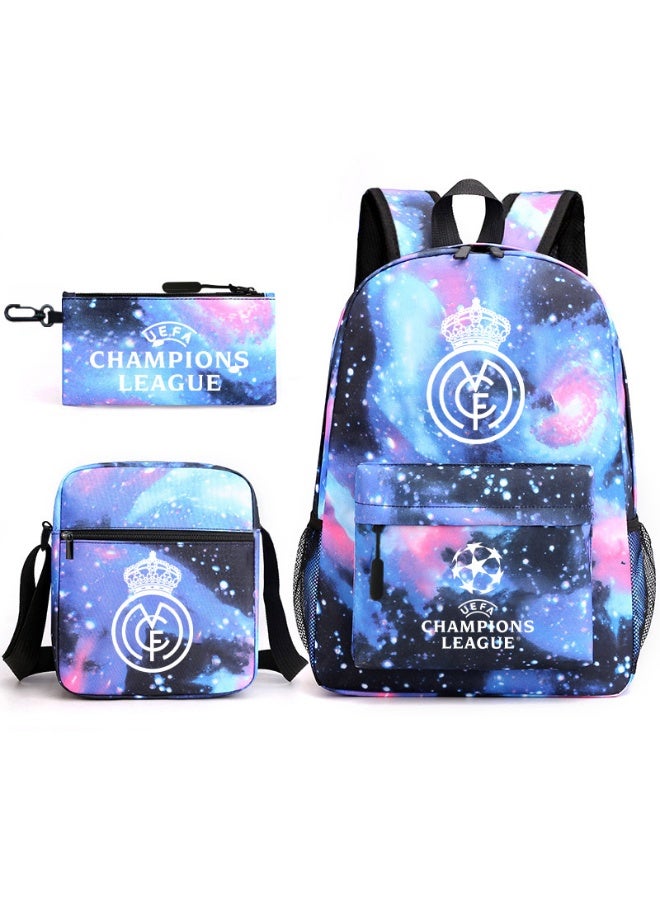ريال مدريد على ظهره مقلمة حقيبة ثلاثة قطعة دعوى الرجال والنساء الترفيه الرياضة حقيبة السفر طالب حقيبة المدرسة - Image 1