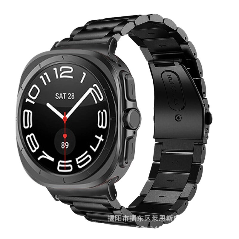 سوار ساعة ذكية سوار معدني من الستانلس ستيل متوافق باللون أسود قابل للتعديل مع Samsung Galaxy Watch 44/45/47mm بملاءمة قابلة للتعديل وحزام بديل - Image 1