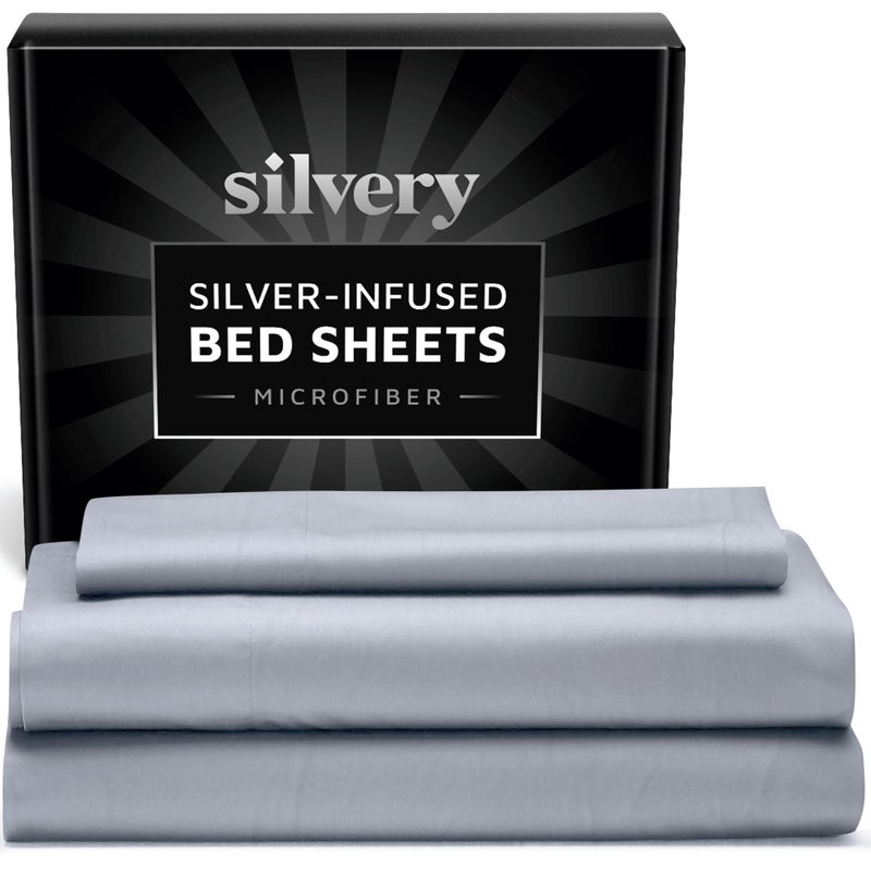 Silvery Silver Infused Bed Sheets Set - Ultra-Soft Temperature-Regulating Fabric with Self-Cleaning Technologyâ„¢ That Stays Fresh 3X Longer for Hygienic Sleep - Image 1