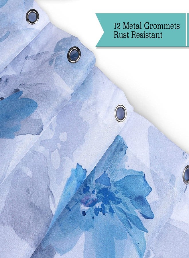 LIVILAN Floral Shower Curtain, Blue and Gray, Weeping Flower with 12 Hooks, Light Blue Simple for Bathroom, Light Grey Waterproof Decorative, 72" W x 72" H - Image 5
