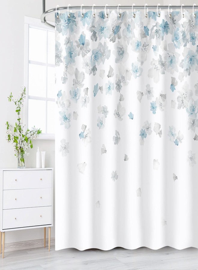 LIVILAN Floral Shower Curtain, Blue and Gray, Weeping Flower with 12 Hooks, Light Blue Simple for Bathroom, Light Grey Waterproof Decorative, 72" W x 72" H - Image 2