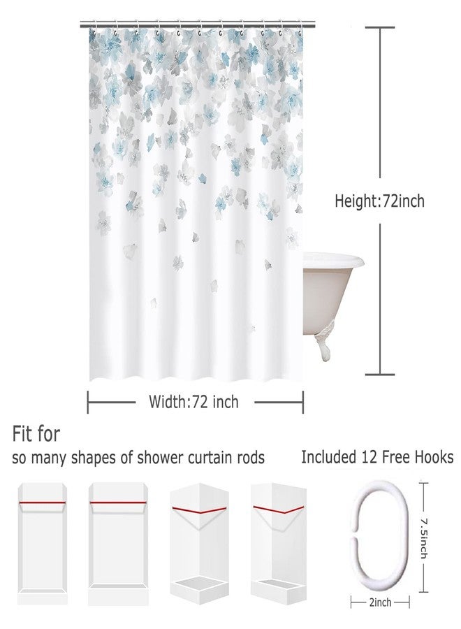 LIVILAN Floral Shower Curtain, Blue and Gray, Weeping Flower with 12 Hooks, Light Blue Simple for Bathroom, Light Grey Waterproof Decorative, 72" W x 72" H - Image 4