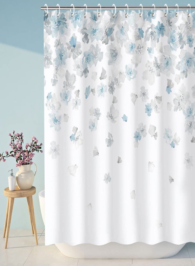 LIVILAN Floral Shower Curtain, Blue and Gray, Weeping Flower with 12 Hooks, Light Blue Simple for Bathroom, Light Grey Waterproof Decorative, 72" W x 72" H - Image 3
