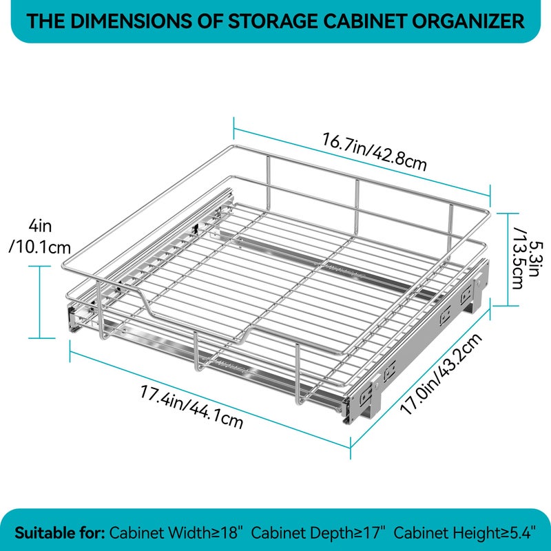 STORKING Pull Out Cabinet Organizer 17" W X 17" D, Slide Out Drawers For Kitchen Organizers and Storage, Pull Out Drawers For Cabinets Capacity Heavy Duty Caddy, Cabinet Shelves Chrome-Plated, Bathroom Pantry - Image 2