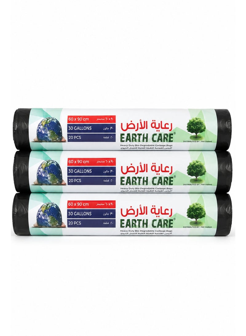 Earth Care Garbage Bags 30 Gallon, 3 Rolls (60 Bags Total), 60 × 90cm Heavy Duty Leak-Proof Black Trash Bags for Kitchen, Home, Office & Outdoor Waste Disposal - Image 2