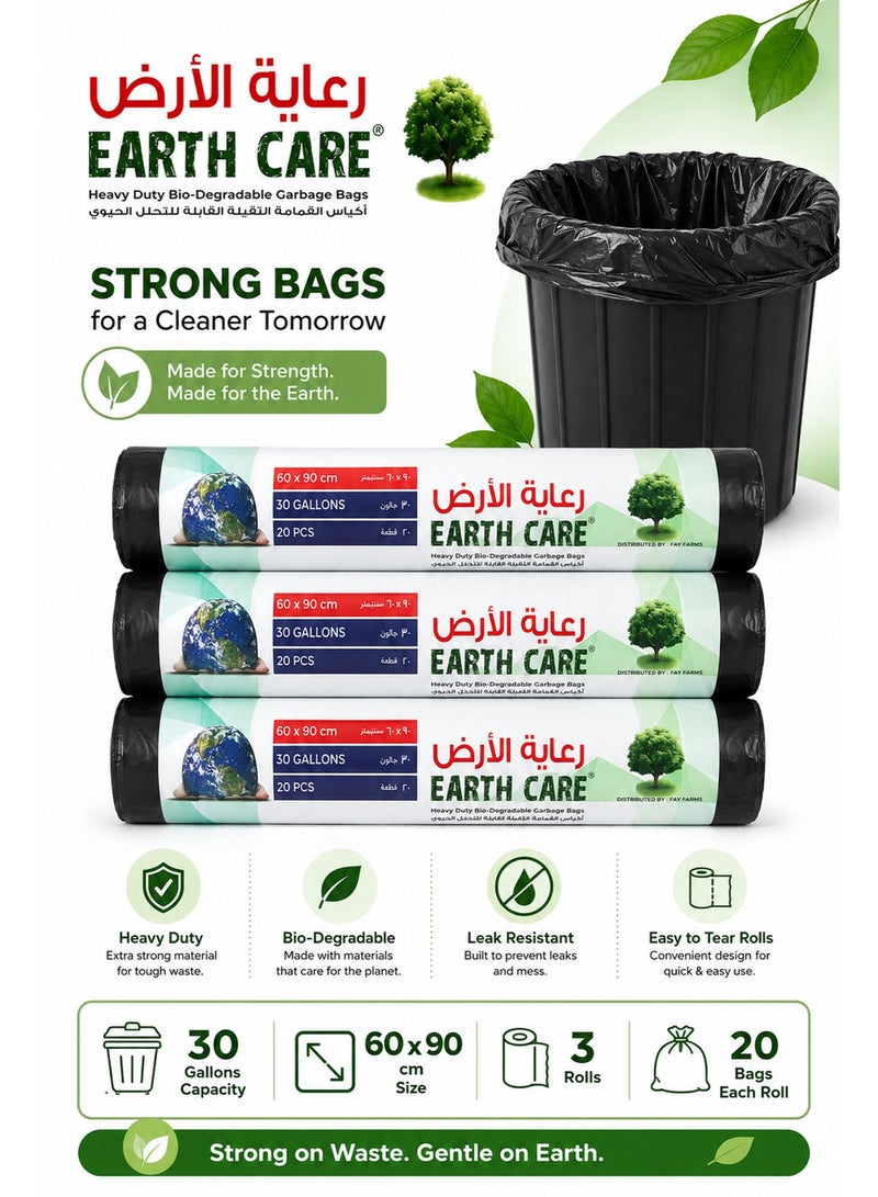 Earth Care Garbage Bags 30 Gallon, 3 Rolls (60 Bags Total), 60 × 90cm Heavy Duty Leak-Proof Black Trash Bags for Kitchen, Home, Office & Outdoor Waste Disposal - Image 4