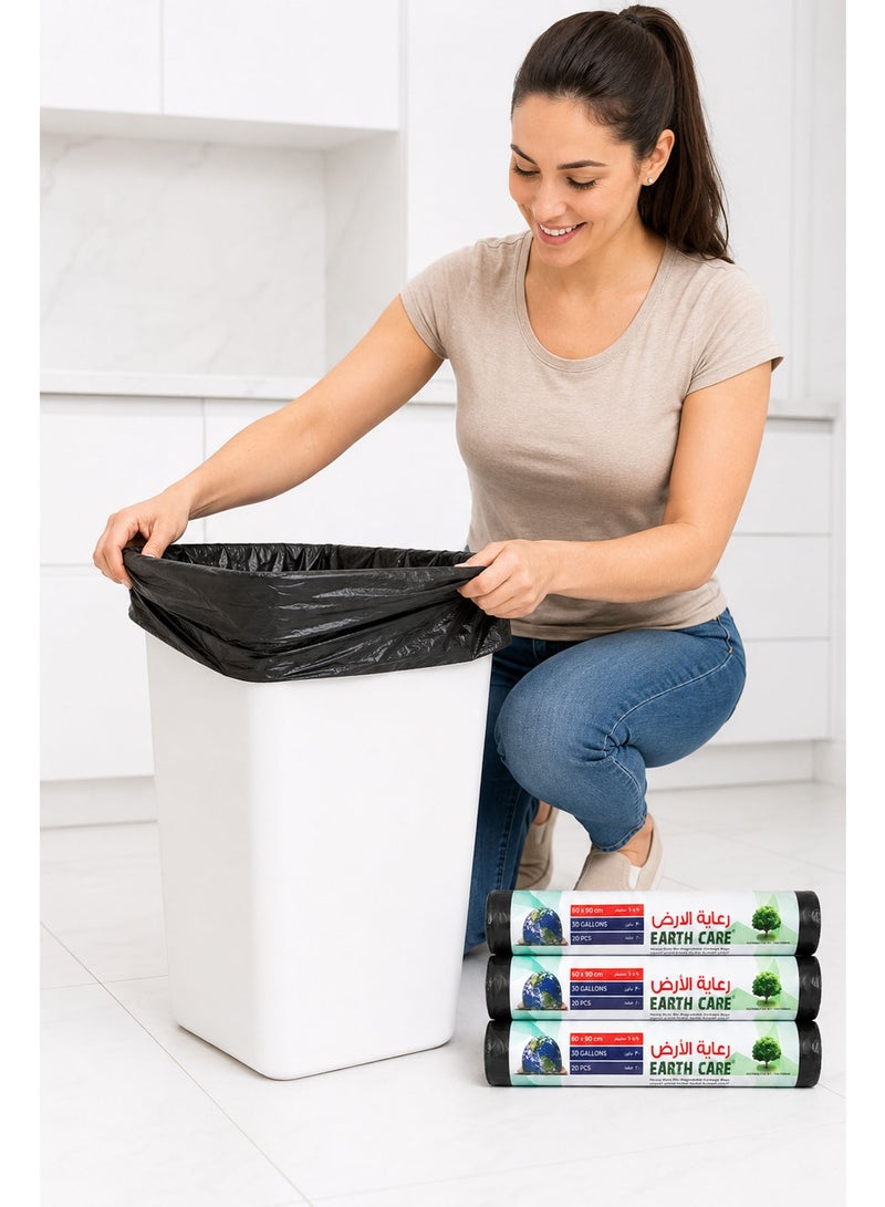 Earth Care Garbage Bags 30 Gallon, 3 Rolls (60 Bags Total), 60 × 90cm Heavy Duty Leak-Proof Black Trash Bags for Kitchen, Home, Office & Outdoor Waste Disposal - Image 5
