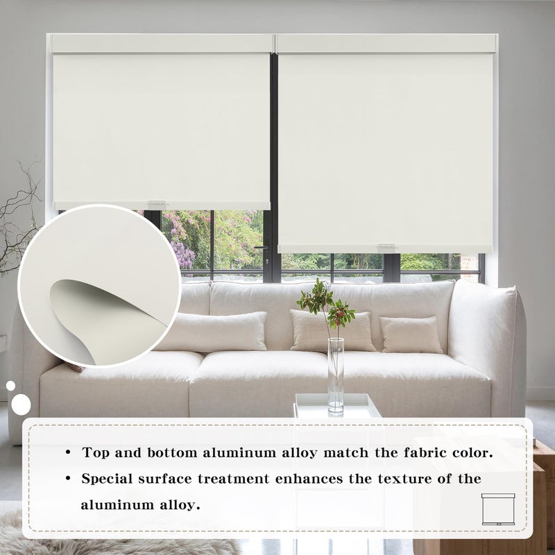 SUNOFF Cordless Blackout Roller Shades Blinds for Windows Free-Stop,Pull Down Room Darkening with Valance,Thermal Insulated Woven Fabric Window Door Blinds for Home,Office,Beige 20" W x 72" H - Image 2