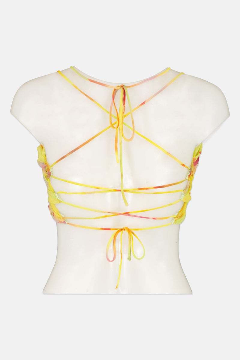 Bershka Women Halter Neck Sleeveless Marble Print Tops, Multicolor - Image 3