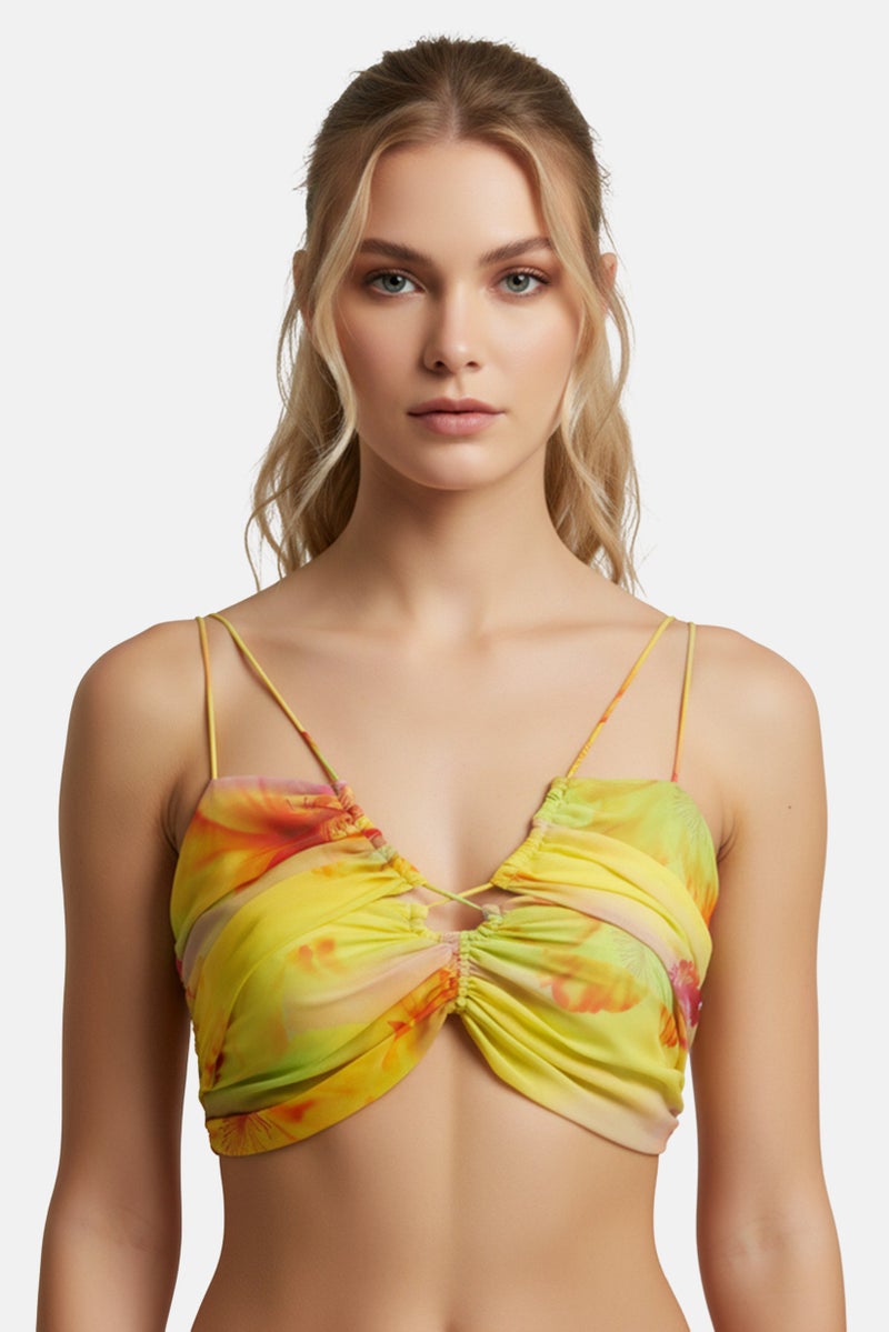 Bershka Women Halter Neck Sleeveless Marble Print Tops, Multicolor - Image 1