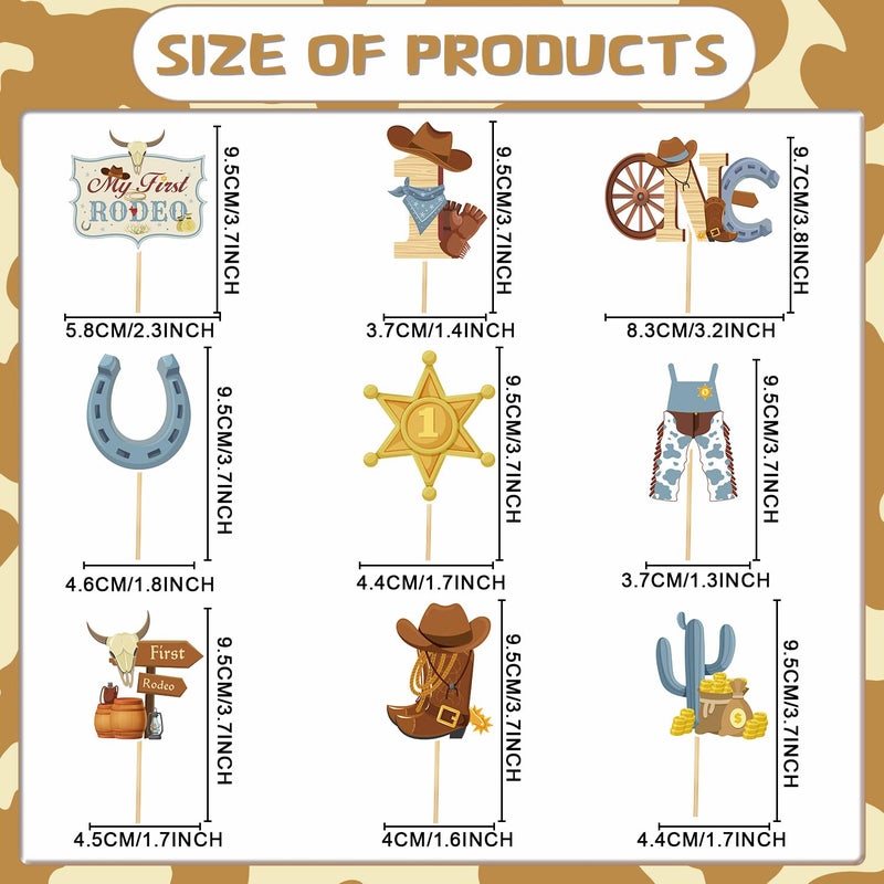 Wxiben My First Rodeo Decorations Boy, 36PCS First Rodeo Cupcake Topper Birthday Decor, Western Cowboy 1st Bday Party Cake Decor Supplies - Image 2