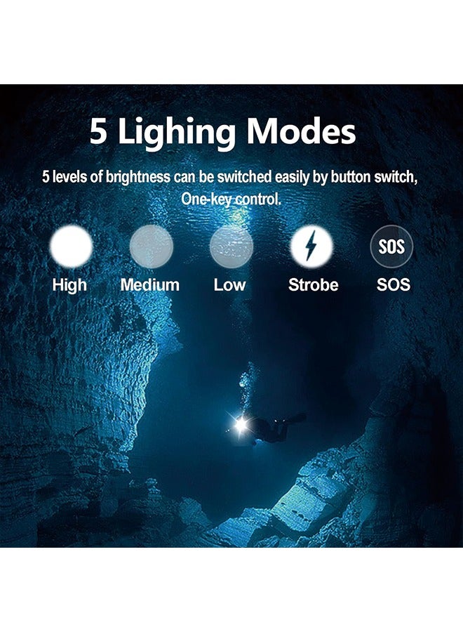BORUIT Scuba Diving Headlamp Professional LED Dive Light Underwater Flashlight Headlight 1200 Lumens Super Bright 5 Modes IPX8 Waterproof Submarine Safety Head Lamp for Snorkeling Caving Swimming - Image 3