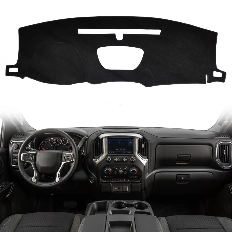 HanLanKa Dashboard Dash Cover Mat Carpet Compatible with 20192021 Chevy Chevrolet Silverado 1500 2500HD 3500HD20192022 GMC Sierra Without Head Up Display Without Forward Collision AlertBlack