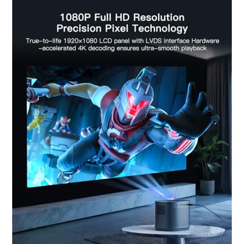 جهاز عرض صغير بدقة 1080 بكسل عالي الدقة، جهاز عرض أفلام محمول يدعم 4K - شاشة عرض 200 بوصة، مكبر صوت مدمج، حجر مفاتيح تلقائي، تركيز تلقائي، متوافق مع الهاتف الذكي/الكمبيوتر اللوحي/الكمبيوتر المحمول/HDMI/USB-مثالي للمسرح الخارجي والمنزلي - Image 2