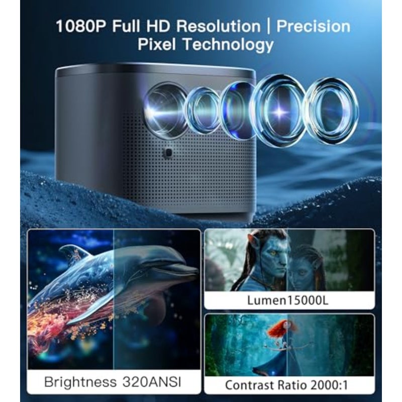 جهاز عرض صغير بدقة 1080 بكسل عالي الدقة، جهاز عرض أفلام محمول يدعم 4K - شاشة عرض 200 بوصة، مكبر صوت مدمج، حجر مفاتيح تلقائي، تركيز تلقائي، متوافق مع الهاتف الذكي/الكمبيوتر اللوحي/الكمبيوتر المحمول/HDMI/USB-مثالي للمسرح الخارجي والمنزلي - Image 3
