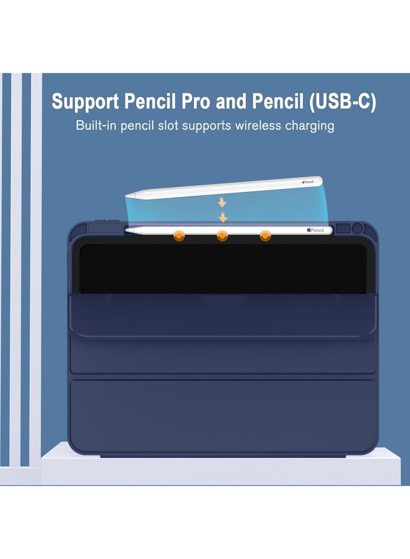 Wtech Apple iPad Pro 11 5G 2025 (M5) 11 inch Smart Flip Auto Awake/Auto Sleep Leather Texture with Pen Holder Case Cover (TCFPSR) - Navy Blue - Image 2