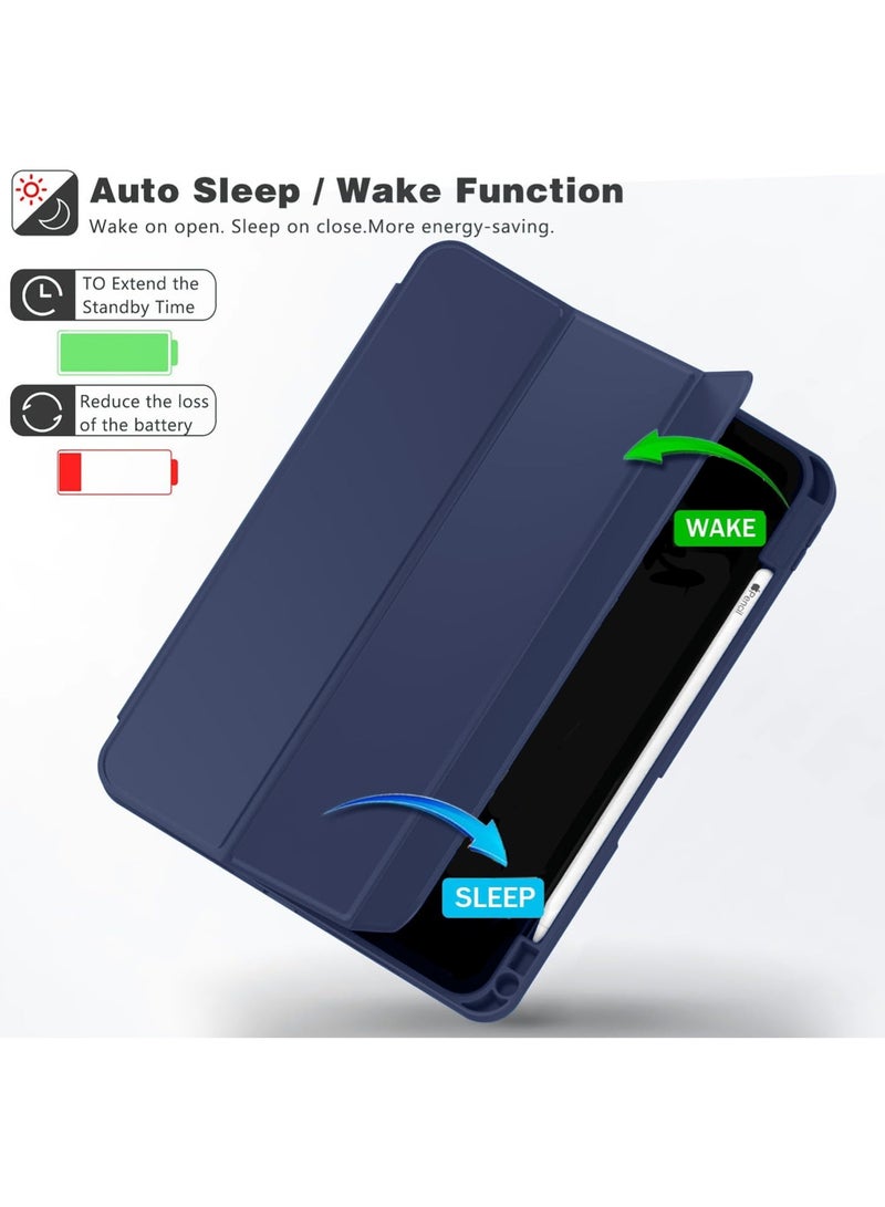 Wtech Apple iPad Pro 11 5G 2025 (M5) 11 inch Smart Flip Auto Awake/Auto Sleep Leather Texture with Pen Holder Case Cover (TCFPSR) - Navy Blue - Image 3