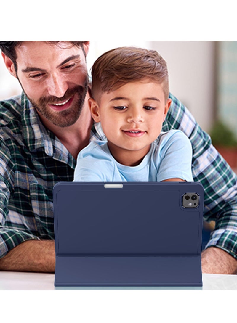 Wtech Apple iPad Pro 11 5G 2025 (M5) 11 inch Smart Flip Auto Awake/Auto Sleep Leather Texture with Pen Holder Case Cover (TCFPSR) - Navy Blue - Image 5