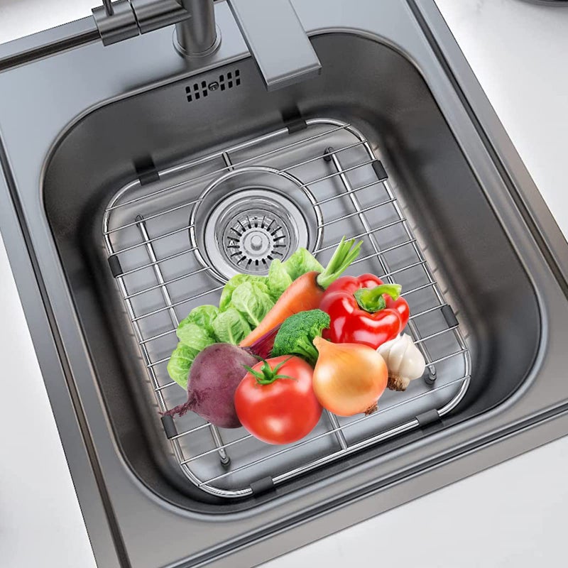 Orgneas Sink Protectors for Kitchen Sink, Universal Double Bowl Sink Bottom Grid 13.2"x11.6"x1.25", 304 Premium Stainless Steel Kitchen Sink Protector Grid Sink Grate Rack Rear Drain 2 Packs - Image 3