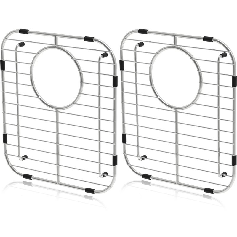 Orgneas Sink Protectors for Kitchen Sink, Universal Double Bowl Sink Bottom Grid 13.2"x11.6"x1.25", 304 Premium Stainless Steel Kitchen Sink Protector Grid Sink Grate Rack Rear Drain 2 Packs - Image 1