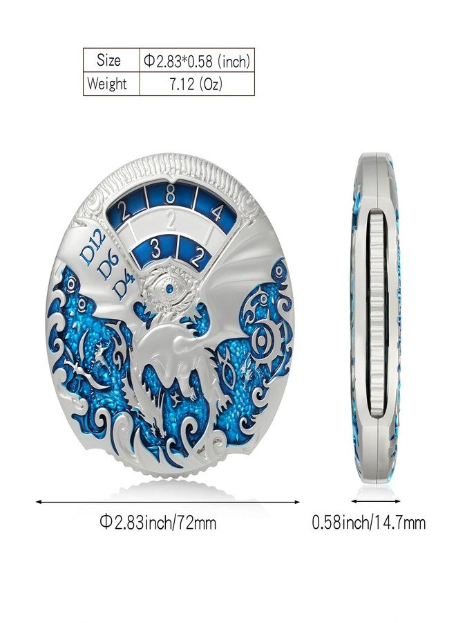 DNDND DND Dice DNDND Dragon Roulette Spinner D&D Dice 7-in-1 Spinner Metal DND Dice Set with Luxurious Gift Box for Dungeons and Dragon and Tabletop Game (Silver with Blue) - Image 3