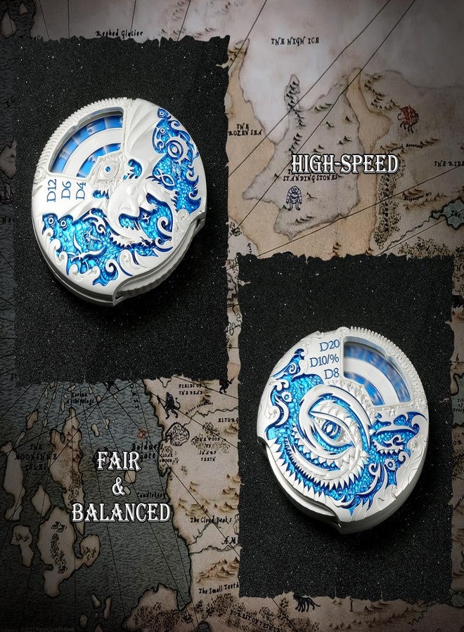 DNDND DND Dice DNDND Dragon Roulette Spinner D&D Dice 7-in-1 Spinner Metal DND Dice Set with Luxurious Gift Box for Dungeons and Dragon and Tabletop Game (Silver with Blue) - Image 5