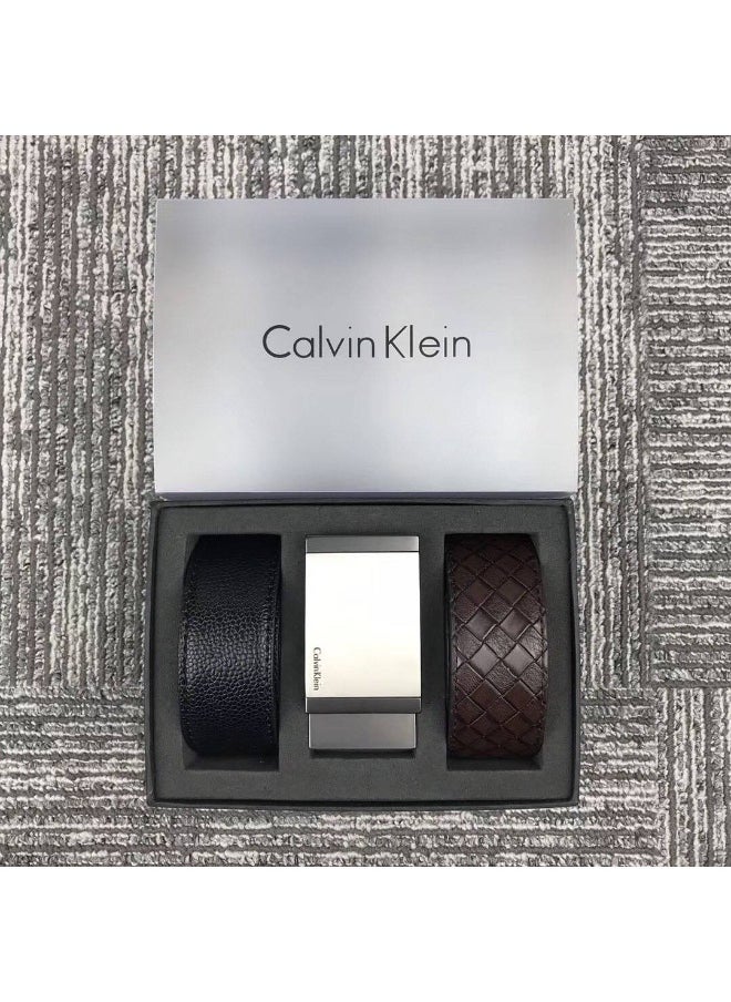 CALVIN KLEIN JEANS PLUS Calvin Klein For Men Black And Brown Two Leather Belt Gift Box  - Image 1