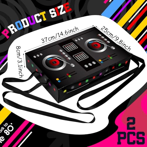 MotiMind 2 Pcs Dj Costume 80s 90s Hip Hop Costume Paper Dj Mixer Boxes with Strap Props Music Rapper Party Decorations Cosplay Party Novelty Retro Theme Music Neon Birthday Gifts - Image 5