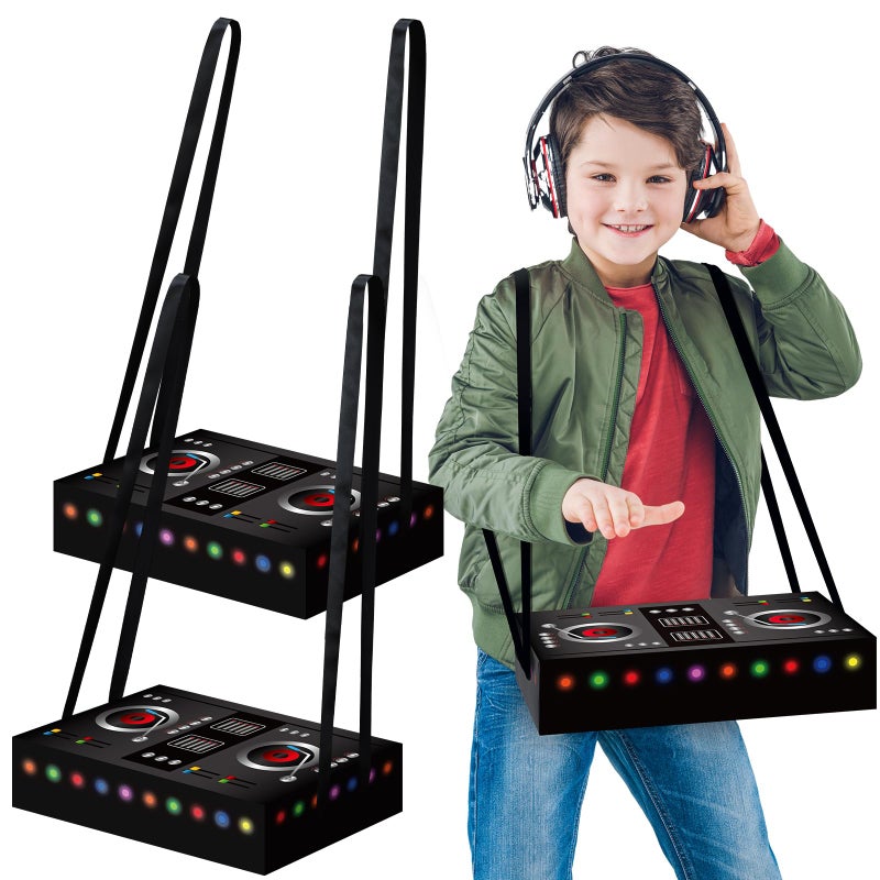 MotiMind 2 Pcs Dj Costume 80s 90s Hip Hop Costume Paper Dj Mixer Boxes with Strap Props Music Rapper Party Decorations Cosplay Party Novelty Retro Theme Music Neon Birthday Gifts - Image 3