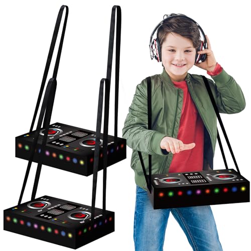 MotiMind 2 Pcs Dj Costume 80s 90s Hip Hop Costume Paper Dj Mixer Boxes with Strap Props Music Rapper Party Decorations Cosplay Party Novelty Retro Theme Music Neon Birthday Gifts - Image 1