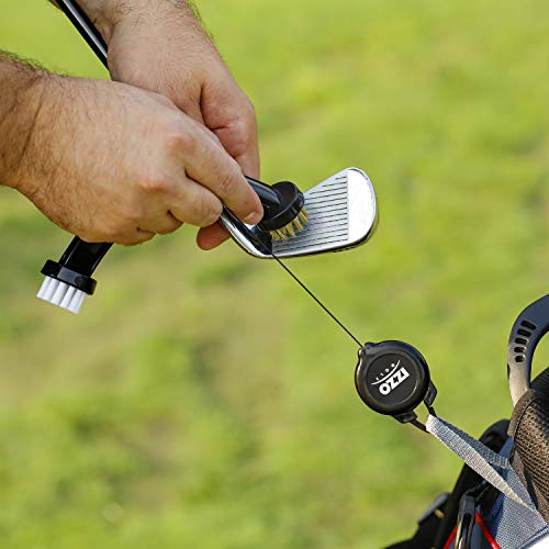 Izzo Golf Dual Golf Club Brushes - Includes a Brush for Golf Clubs & Brush to Clean Golf Club Grooves, with Golf Bag Zinger Black - Image 4
