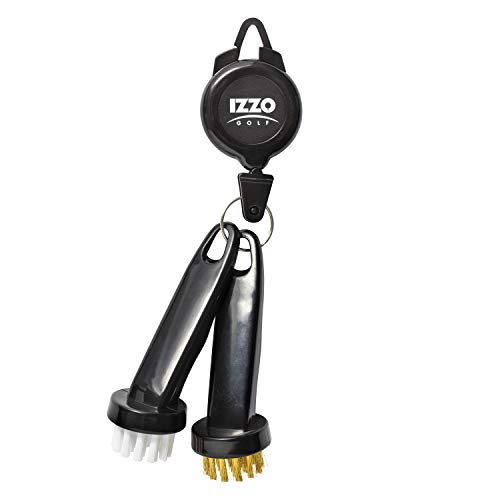 Izzo Golf Dual Golf Club Brushes - Includes a Brush for Golf Clubs & Brush to Clean Golf Club Grooves, with Golf Bag Zinger Black - Image 1